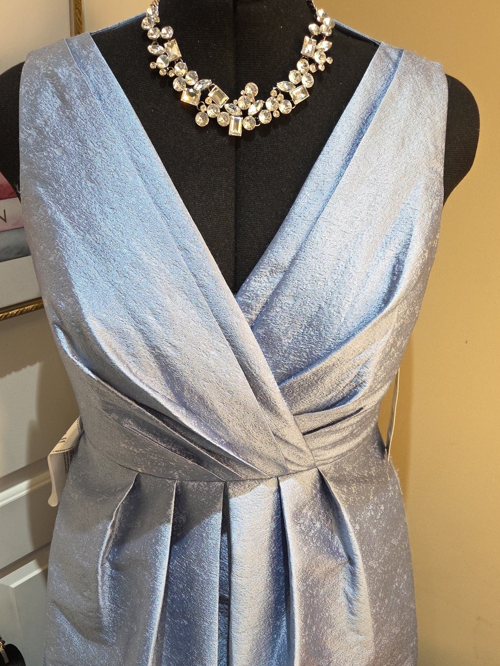 Nwt 16 Size $358 Kay Unger Light Blue Olivia Tea Length Dress V-Neck - Picture 13 of 17